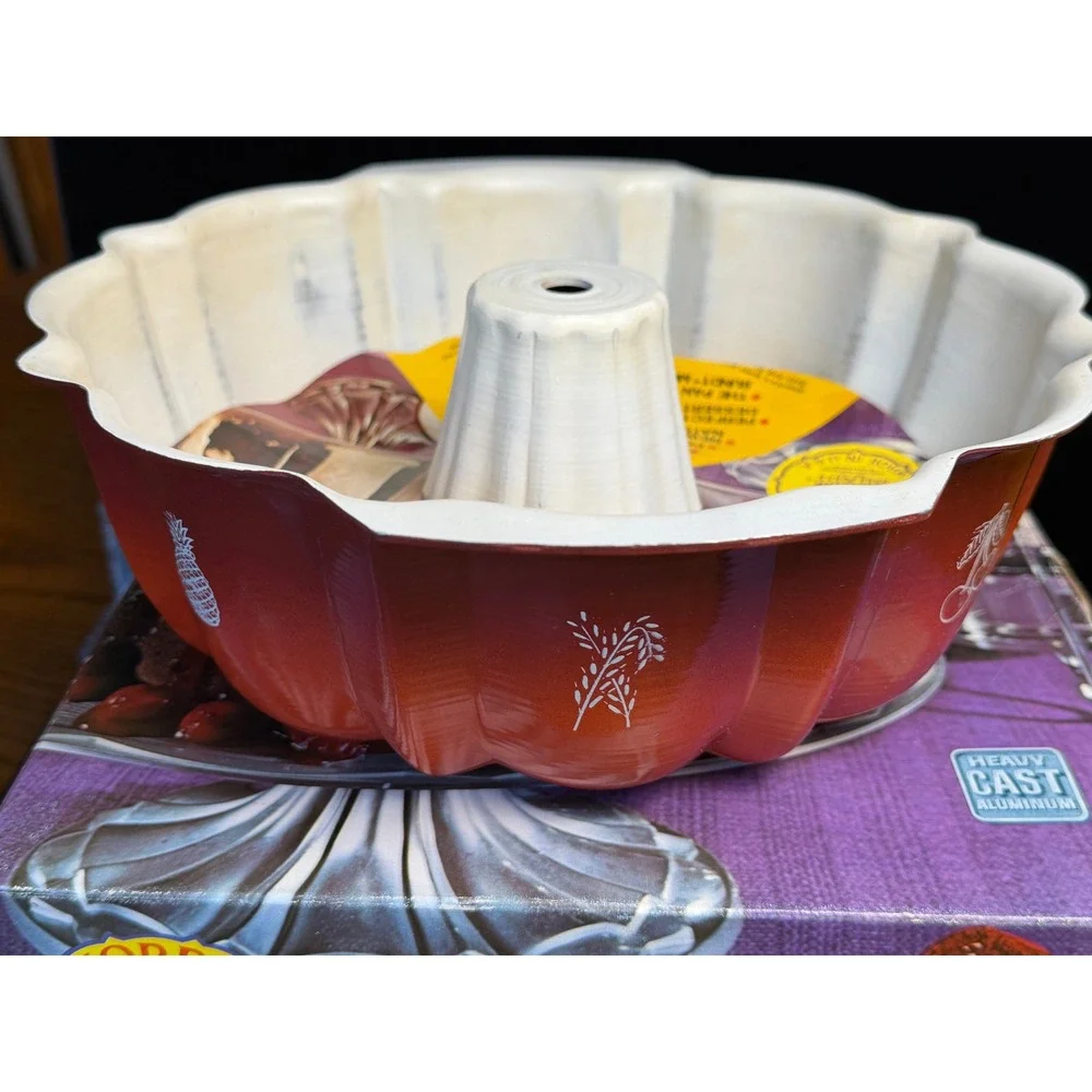 Nordic Ware Best Bundt Fluted Tube Pan-12 Cup, Poppy Orange, Cast Aluminum w/BOX